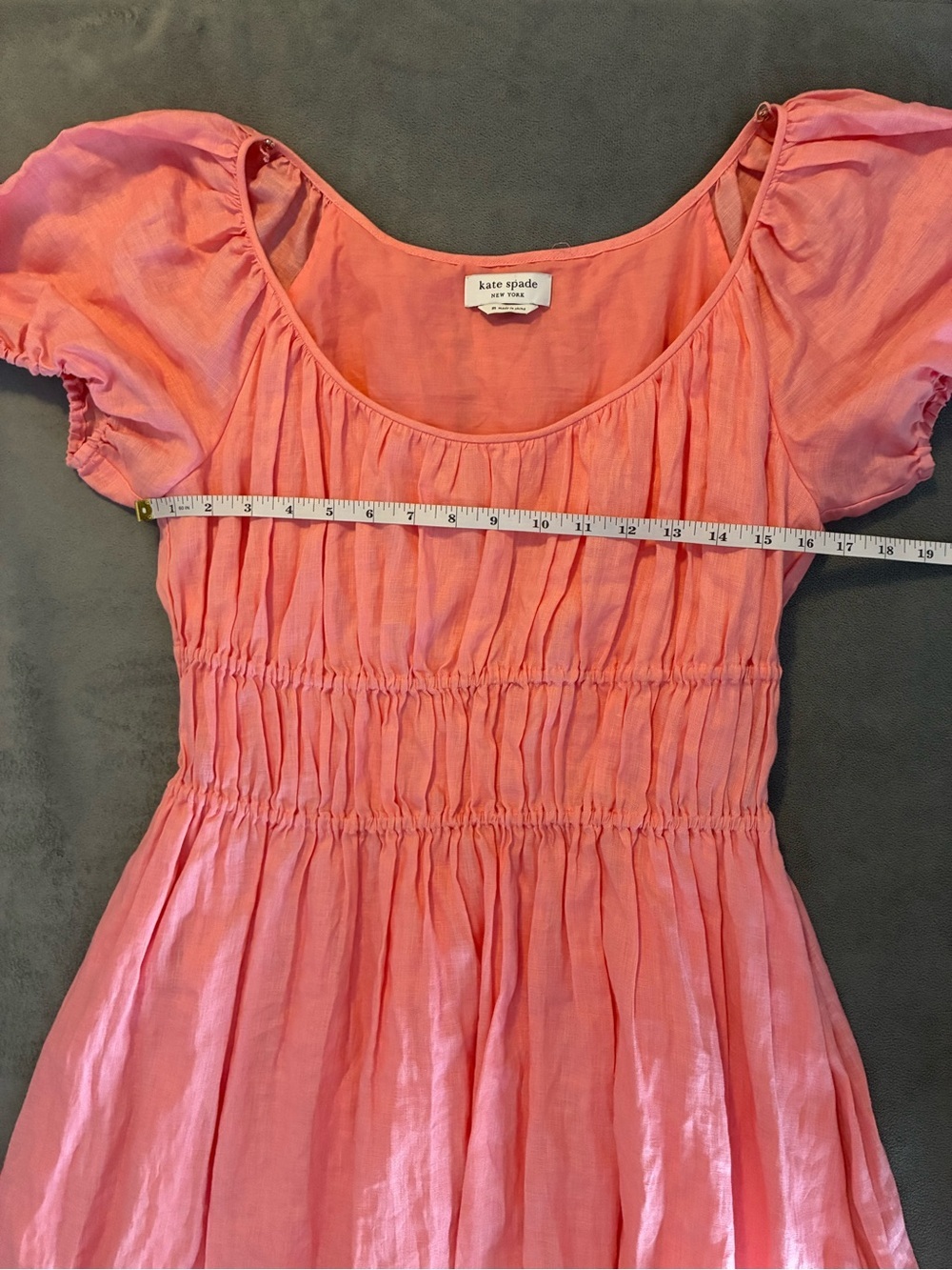 Kate Spade 100% Linen Women's Pink Puff-Sleeve Tiered Maxi Dress - Picture 8 of 10